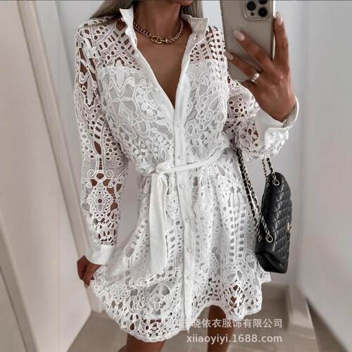 Waistband cardigan women's lace blouse, waist cinching