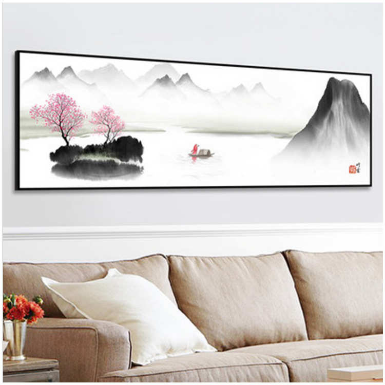 现代卧室酒店装饰画新中式客厅挂画中国风沙发背景墙风景山水壁画图片