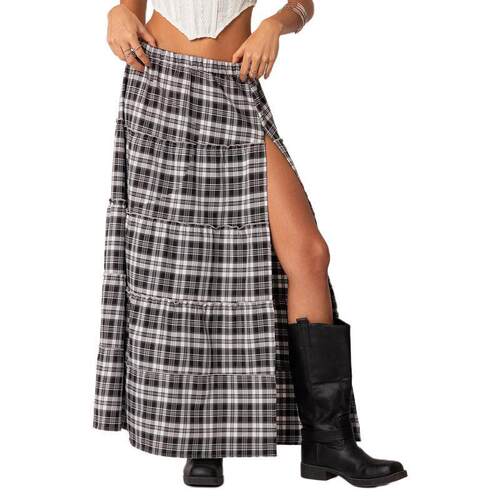 G 43658 British Style Plaid A-Line Skirt 撞色格子半身裙