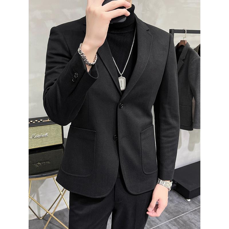 秋冬季新款加厚毛呢西装外套男士韩版修身感商务正装小西服1212n