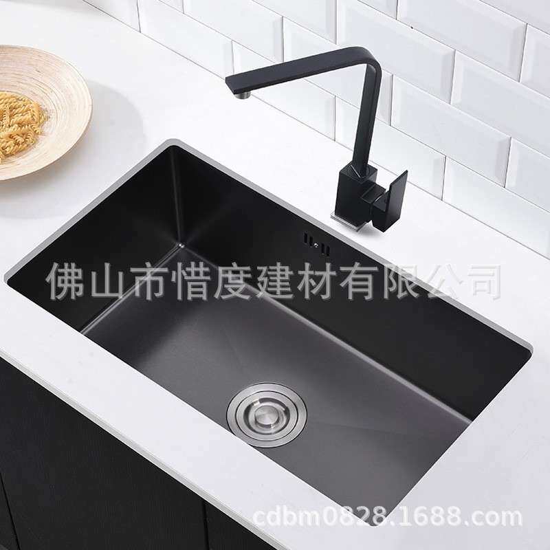 304不锈钢手工水槽单槽水斗纳米黑吧台小户型60*45 S6045N套装