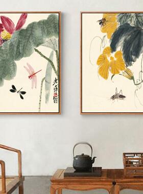齐白石画作荷花新中式装饰画中式挂画玄关走廊客厅沙发背景墙壁画
