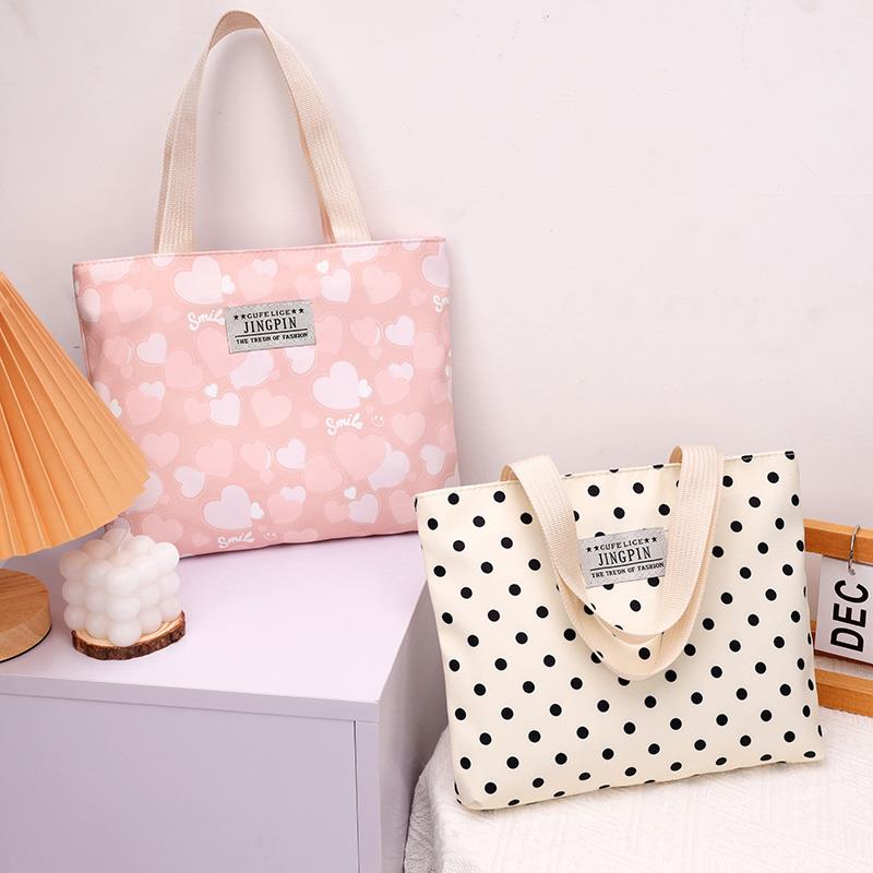 新款小清新可爱波点爱心布包上班族便当包手提饭盒包妈咪手拎包袋
