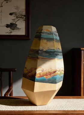 实木山水画创意摆件新中式艺术客厅玄关办公室桌面酒柜美学装饰品