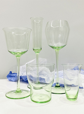 绿色款比利时果绿设计玲珑水杯高脚设计师玻璃水晶杯翠绿白酒比利