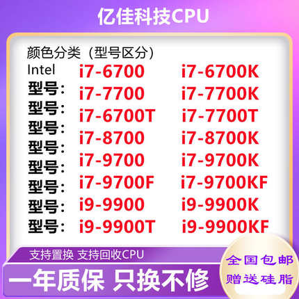 i7-6700 7700k 8700 I7 9700 t 9700kF 9700k i9 9900k T 回收CPU