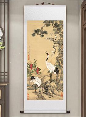 清沈铨【松梅双鹤图】高清微喷国画客厅玄关书房装饰卷轴画挂画
