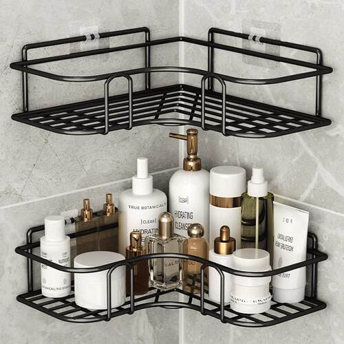 No-drill triangular wall-mounted storage rack for bathroom,