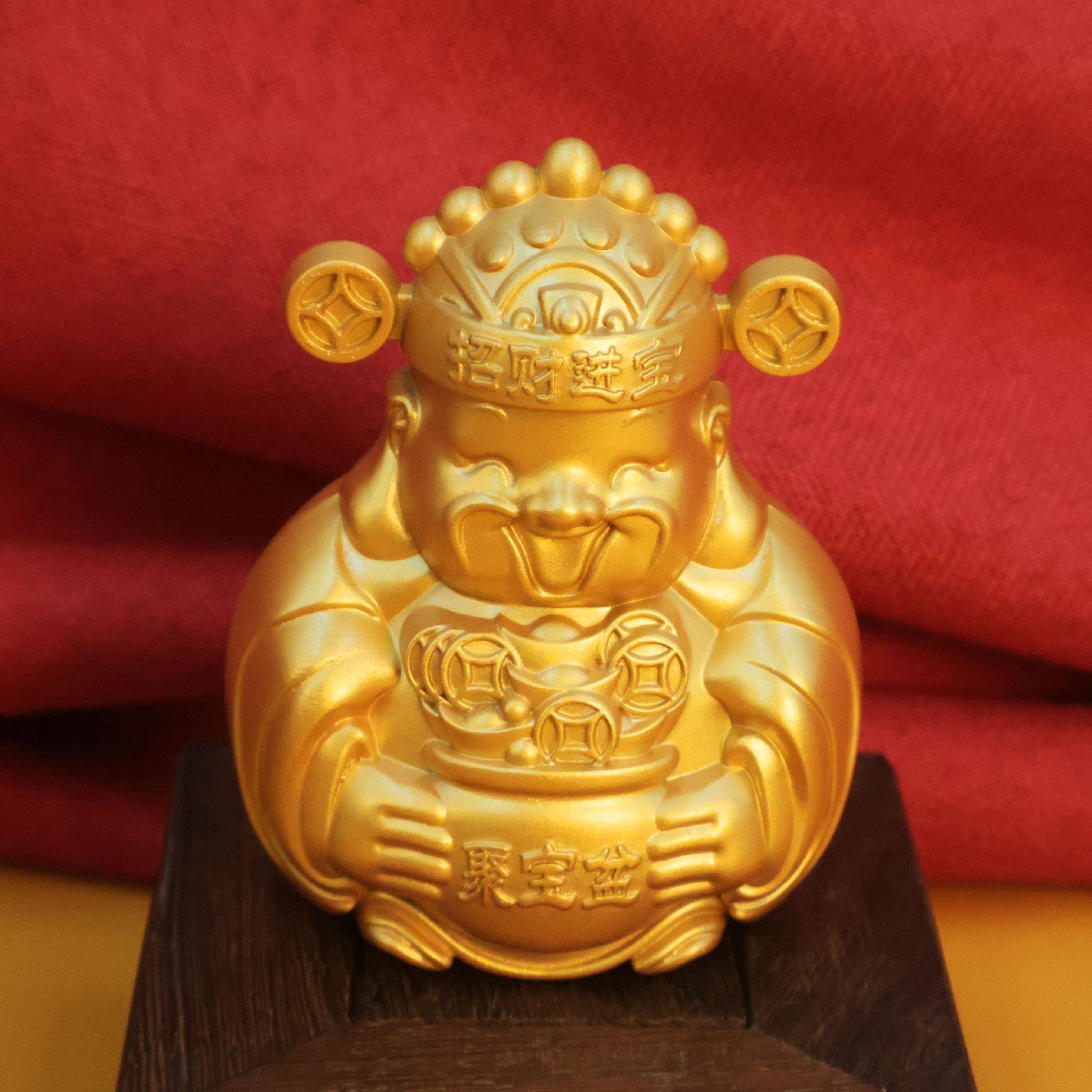新款开沙金笑脸财神沙财神摆件金袖珍财神爷店铺前台工品业装饰品
