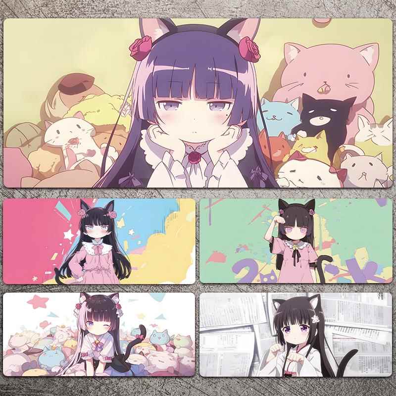 黑猫五更釉面鼠标垫超大动画二维电子竞技游戏电脑键盘办公桌面垫