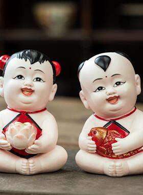 招财童子娃娃婚庆礼品早生贵子金童玉女男宝宝陶瓷福娃家居摆件