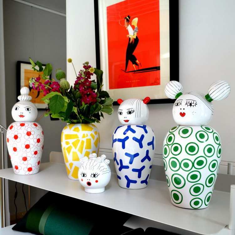 北欧设计师五大洲娃娃花瓶陶瓷简约创意客厅卧室桌面摆件