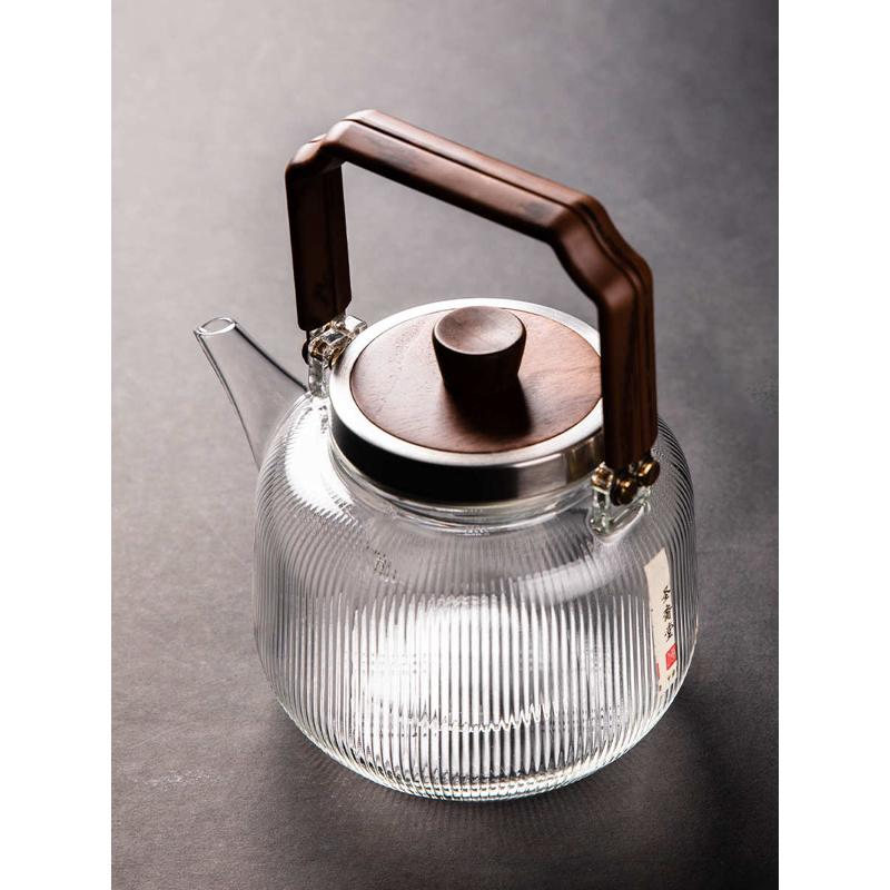 S588可明火炭火提梁煮茶壶 玻璃茶壶 蒸煮两用电陶炉专用煮茶器蒸