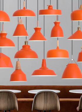 餐厅商用店铺吧台现代简约橘红色奶茶店个性工业风火锅店橙色吊灯