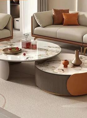 轻奢圆形岩简板伸茶244几组合约现代用小户家型可缩网红意式客厅