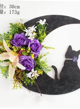 Halloween Moon Cat garland door hanging rattan ring decorati
