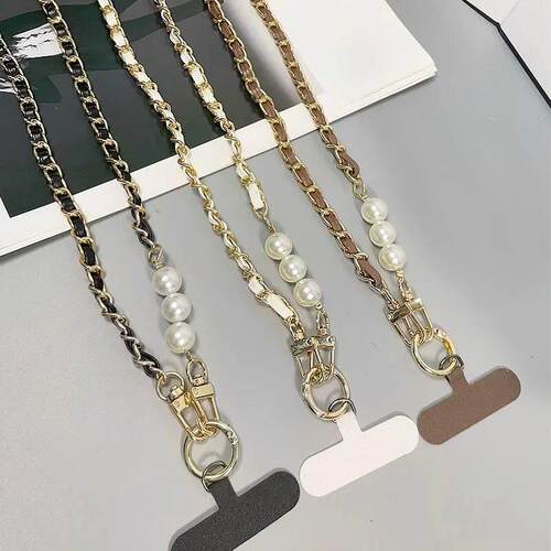 For Mobile Phone Straps Pearl Leather Chain Long Crossbody N