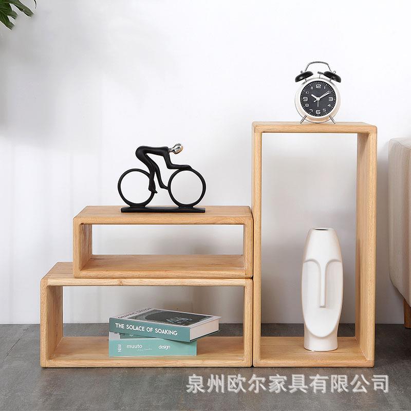 北欧实木木格子置物架客厅玄关落地展示架床头自由组合书架子木框