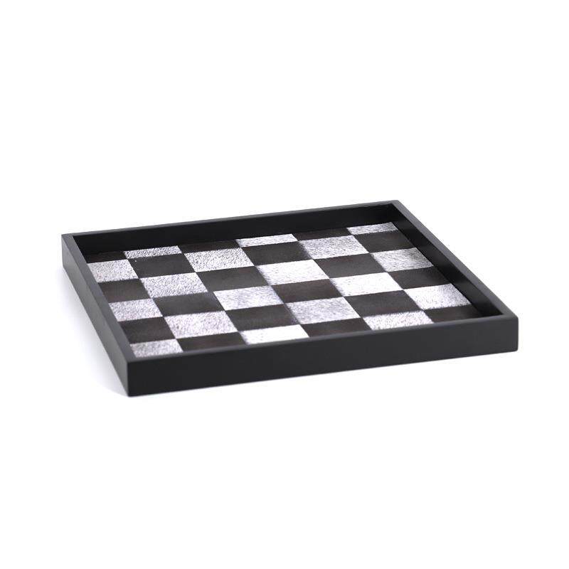 现代简创意黑白棋盘格托盘样板房酒具装饰托盘皮革托盘样板间托盘