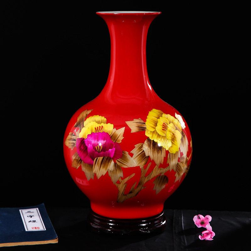 景德镇陶瓷器新中式牡丹小花瓶家居客厅电视柜插花装饰品瓷器摆件
