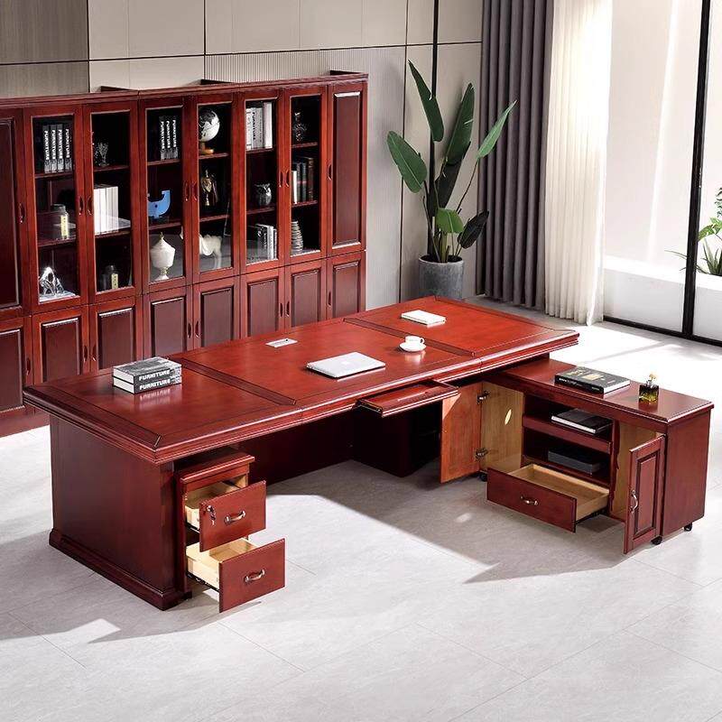 大裁新中式班台板桌实木皮油OYD-YQBT漆总桌经理办公桌椅组合老办