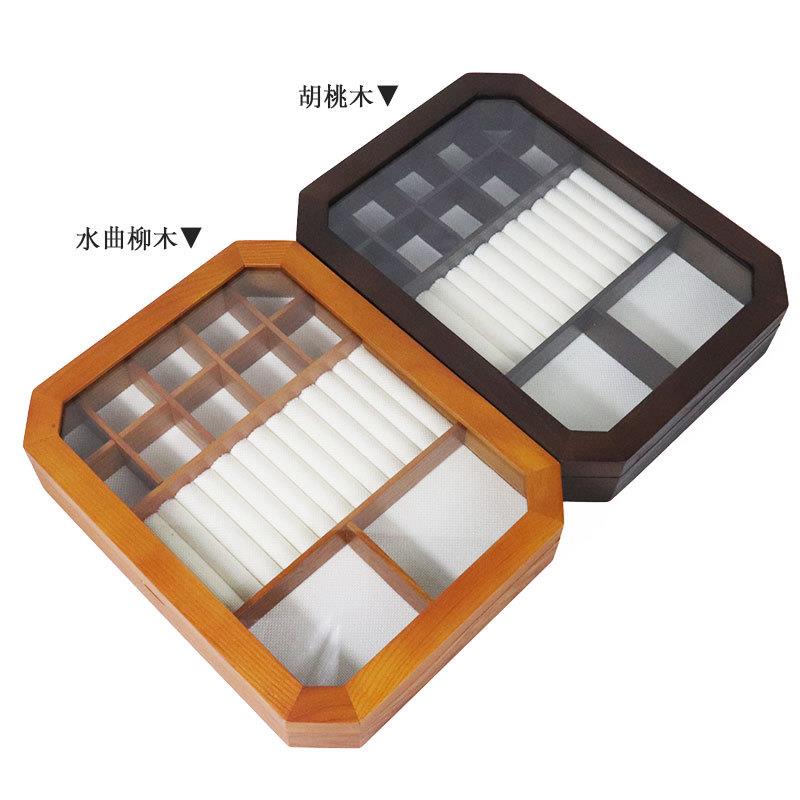 轻奢复古首饰盒水曲柳实木玻璃透明翻盖多分格大号八角首饰收纳箱