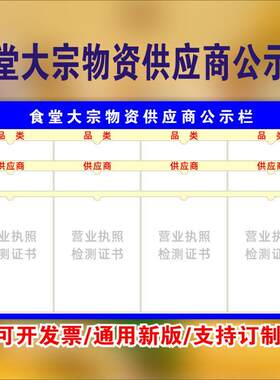 食堂大宗商品物资供应商资质公示栏学校厨房卫生食品安全信息展示