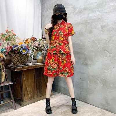 新款东北大短袖套装族风格场舞二奶奶捻秧歌表演服装花击鼓广姐妹