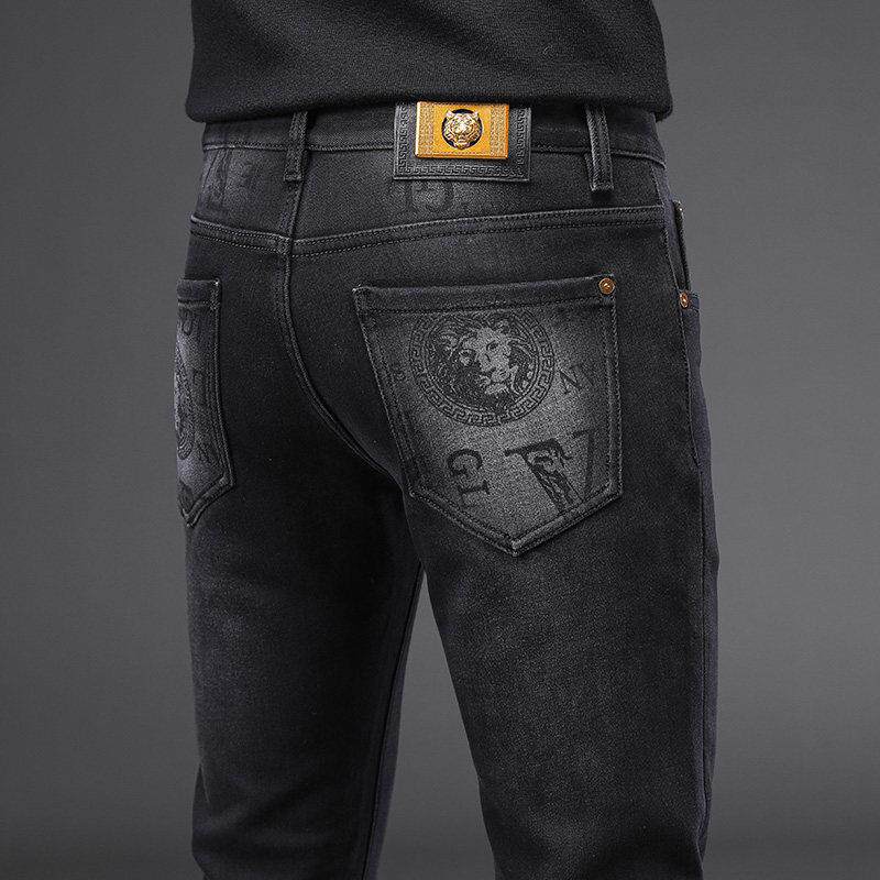 香港高端黑色牛仔裤男夏季薄款修身小脚弹力九分裤子2025新款冰丝