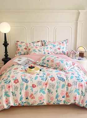 纯棉加毛四件套10床0全棉床单磨被套上用品简约被罩床笠三件厚ZJF