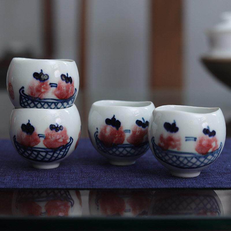 亦紫陶青花釉里红品茗杯釉下彩手绘青花瓷主人杯茶具陶瓷茶杯蛋壳