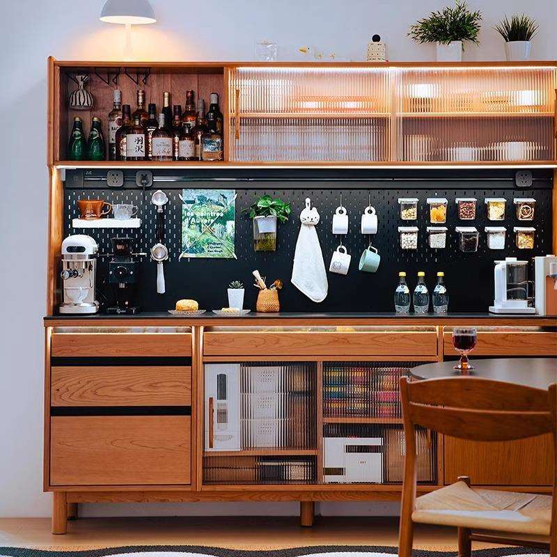 北欧良仓餐边柜奶油风实木餐边柜现代简约茶水柜储物餐桌一体靠墙