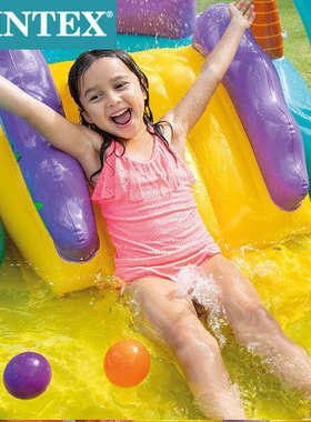 INTEX57135恐龙八字形公园滑梯水池充气海洋球池儿童家庭水上乐园