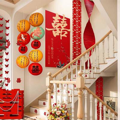 婚房布置喜晨字KT板新中式结FXF1797婚礼女方卧男室客厅袍拍照背