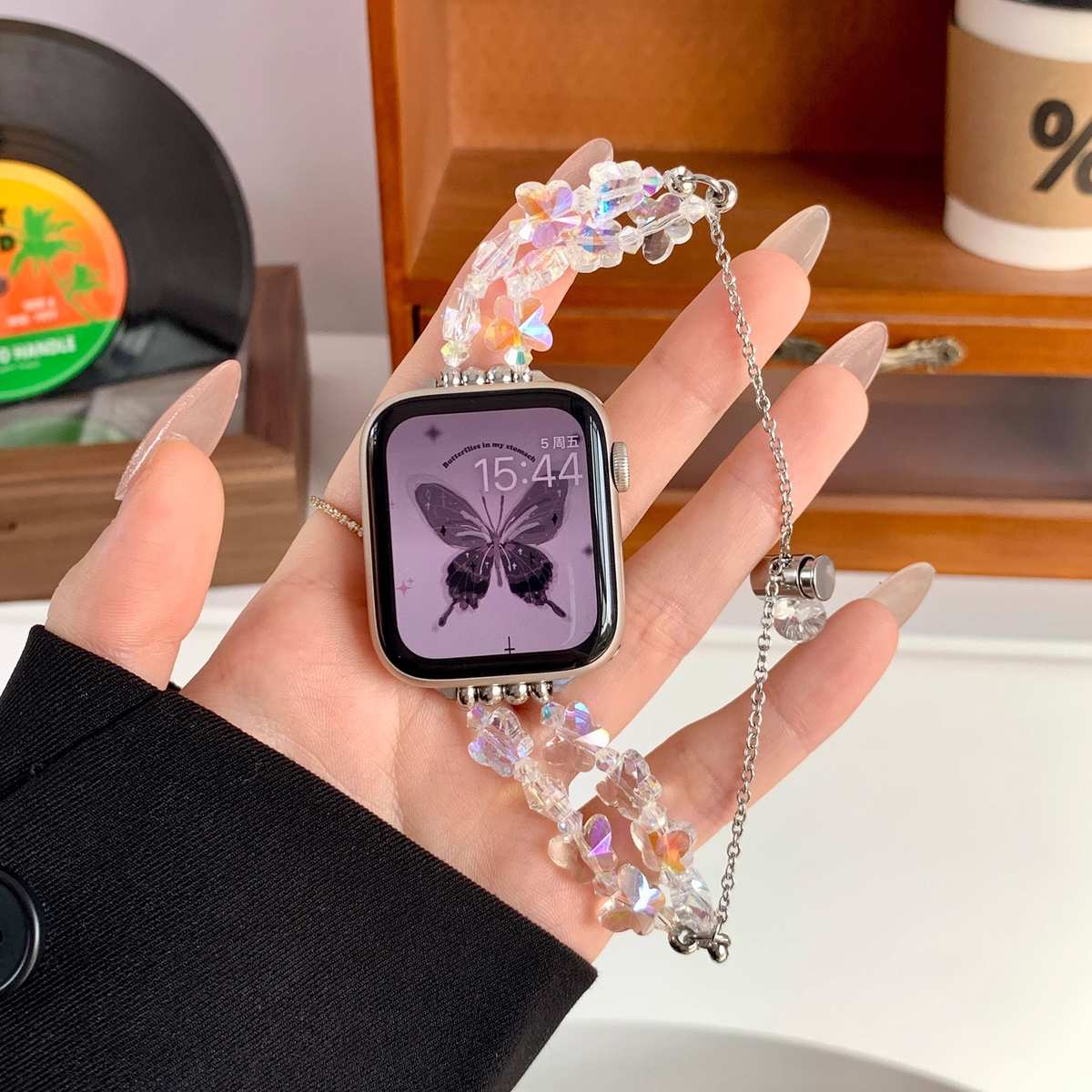 iwatch表带高级感小香风金属水晶手链条适用于苹果手表s9876541se
