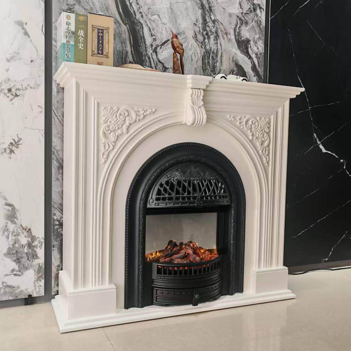 法式壁炉柜欧式雕花防真火电子鸟笼壁柜装饰柜实木烤漆客厅装饰柜