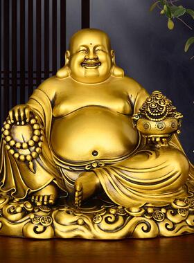全黄铜弥勒佛像摆件大肚佛坐莲笑佛家用客厅装饰供奉铜像家居饰品