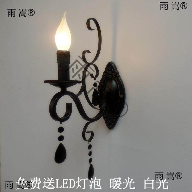 欧式复古水晶灯壁灯黑色铁艺壁灯水晶壁灯客厅卧室壁灯
