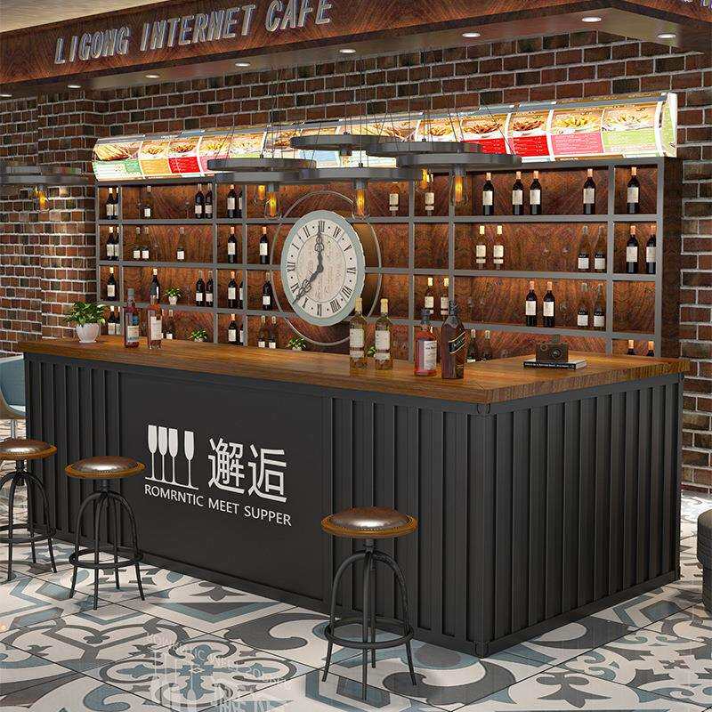 工业风酒吧吧台收银台集装箱奶茶店咖啡厅创意民宿转角前台接待台