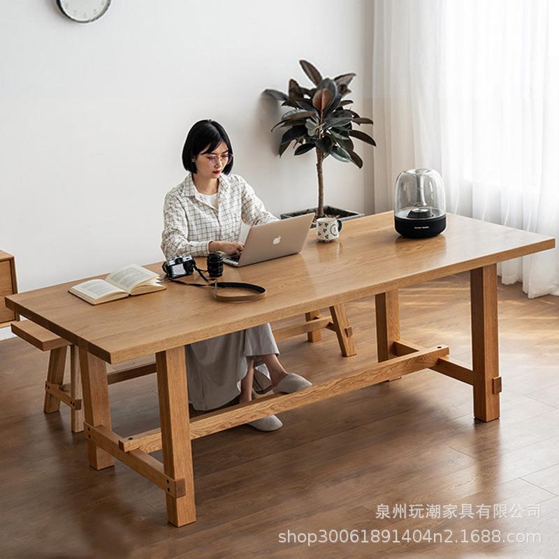 现代简约实木餐桌客厅原木长方形饭桌带椅子家用白蜡木餐桌椅组合