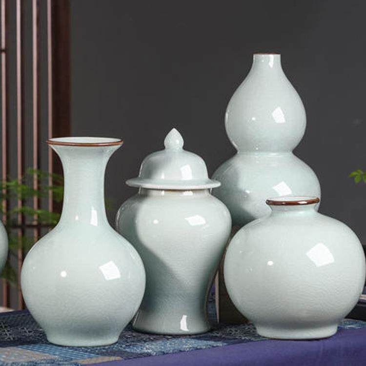 陶瓷花插器仿古官窑开片落地大花瓶现代家饰品客厅摆件