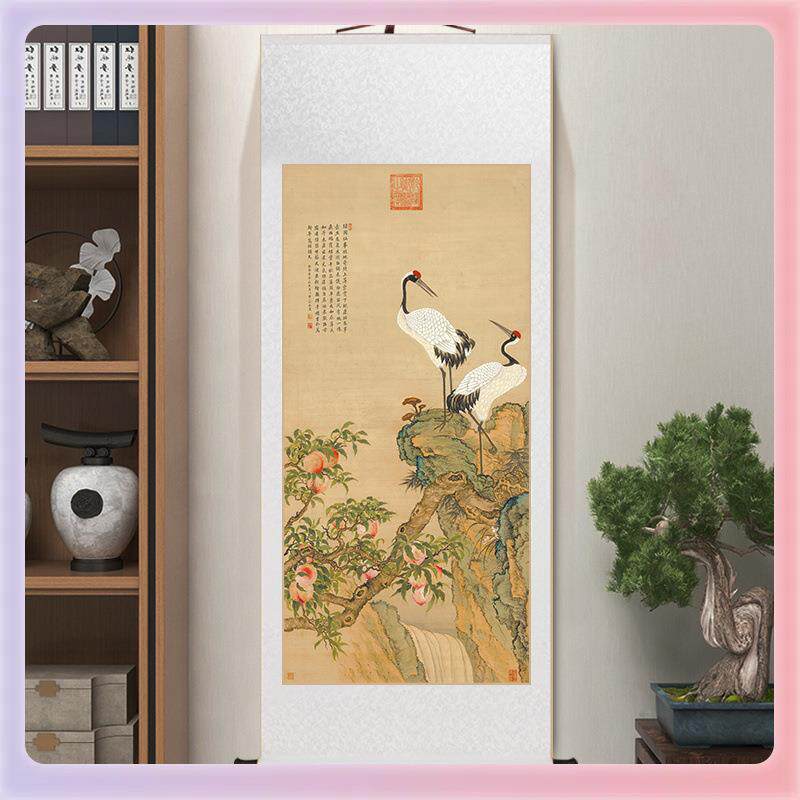 3YK松鹤延年国画竖版玄关画卷轴挂画新中式客厅装饰画中国风茶室