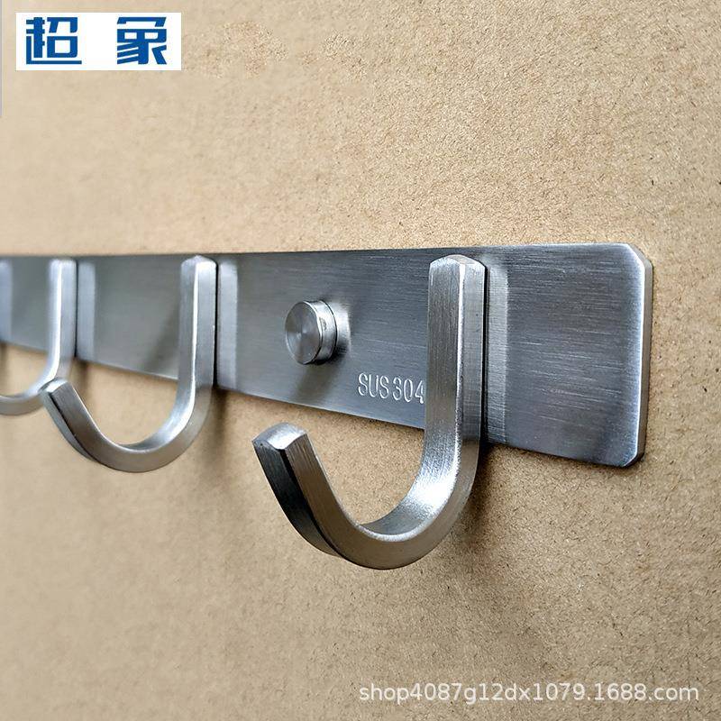 加厚304不锈钢拉丝挂衣钩方型洗手间厨房门后打孔免钉长排卫浴钩