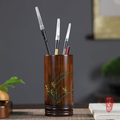 金竹茶道筒竹子笔筒大漆六君子茶筒复古竹编茶具收纳桶兰花竹筒