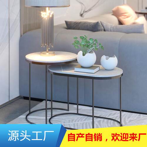 意式客厅沙发圆几边柜小茶几边桌侧边桌岩板可伸缩边几轻奢角几