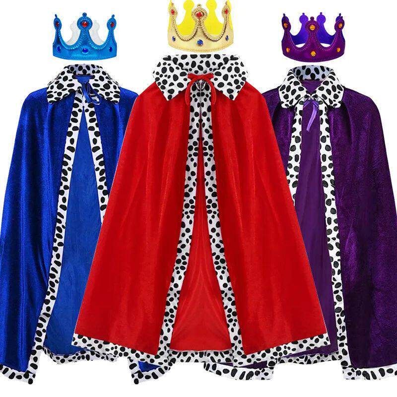 Adult Kids Cape King Prince Cosplay Costume Crown Shawl - 实物图