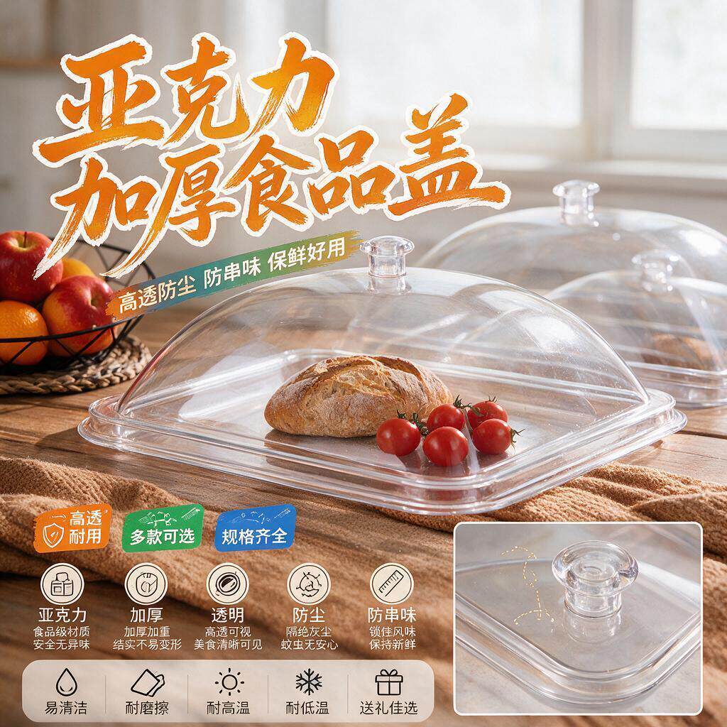 透明防尘罩亚克力加厚食品盖托盘盖方形餐盖餐罩塑料自助餐盖果盘