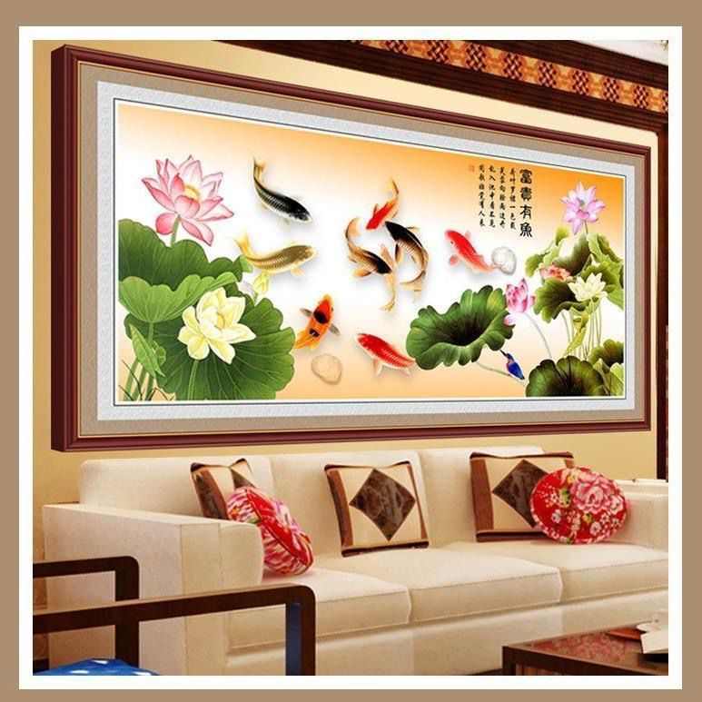 富贵有余九鱼运祥十字绣2024新款客厅玄关简约现代小件自己线绣