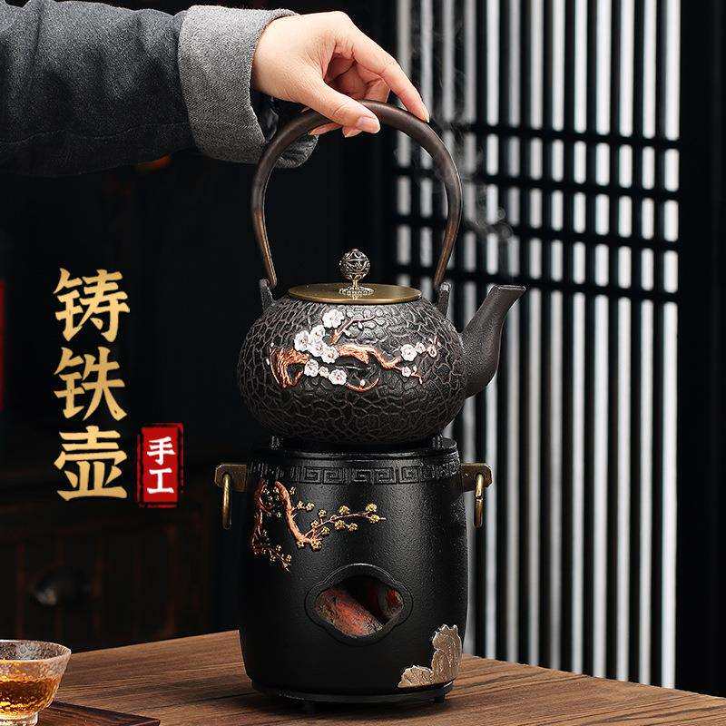 铁壶日式铜盖铸铁壶纯手工生铁壶碳炉风炉泡茶专用烧水壶煮水
