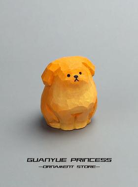 手工木雕小狗摆件可爱金毛治愈办公室书桌桌面中控台装饰圣诞礼物